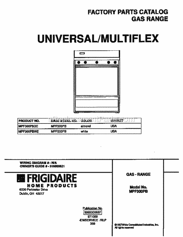 Frigidaire MPF300PBWE Frg(V2) / Gas Range Page D Diagram