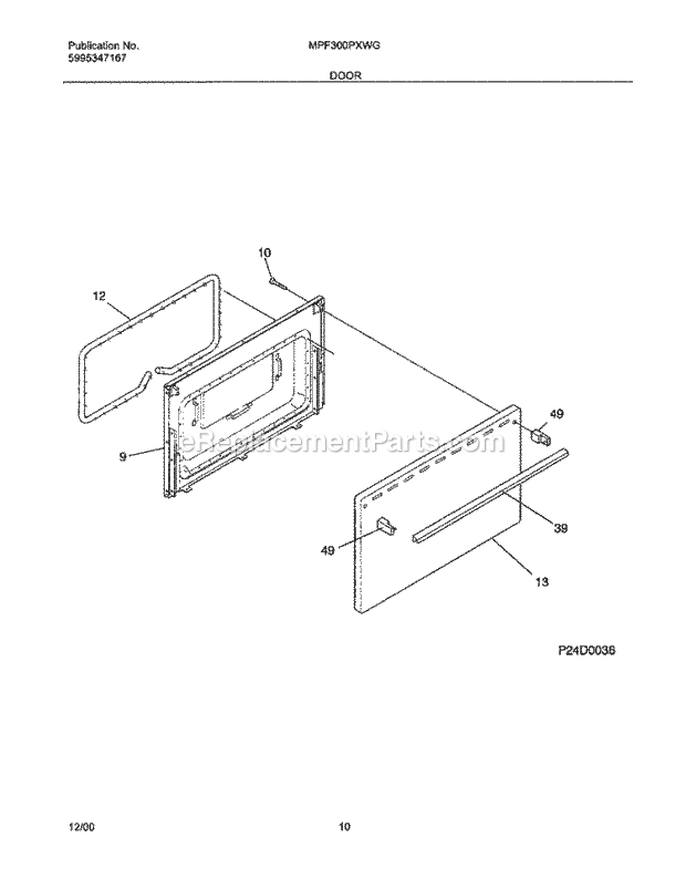 Frigidaire MPF300PXWG Universal/Gas Range Door Diagram