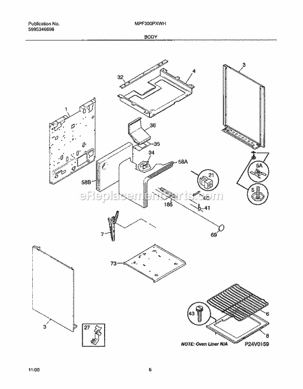 Frigidaire MPF300PXWH Universal/Gas Range Body Diagram