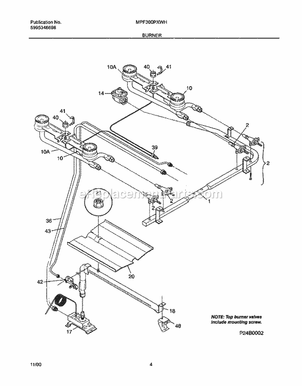 Frigidaire MPF300PXWH Universal/Gas Range Burner Diagram