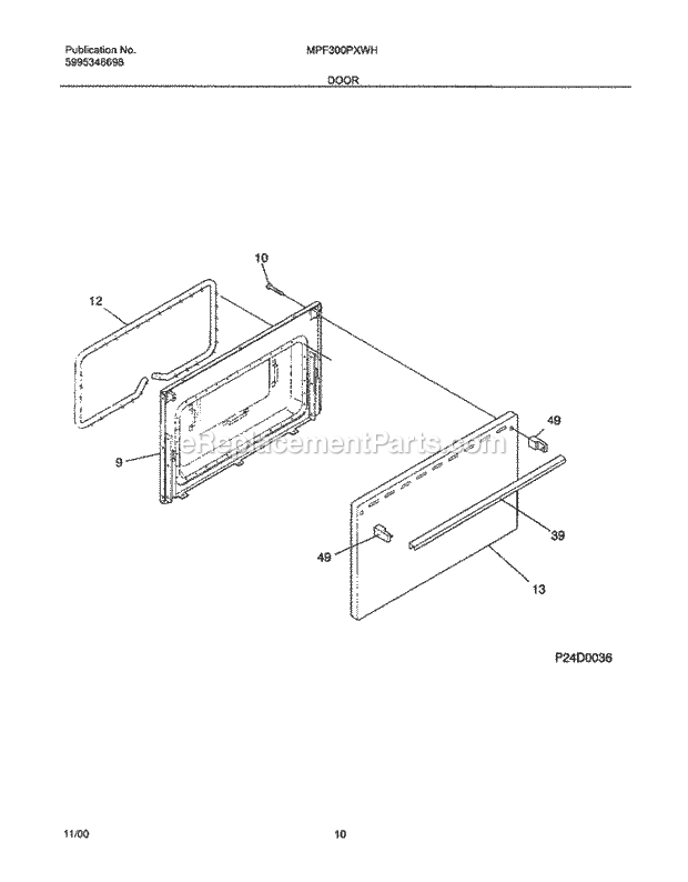 Frigidaire MPF300PXWH Universal/Gas Range Door Diagram