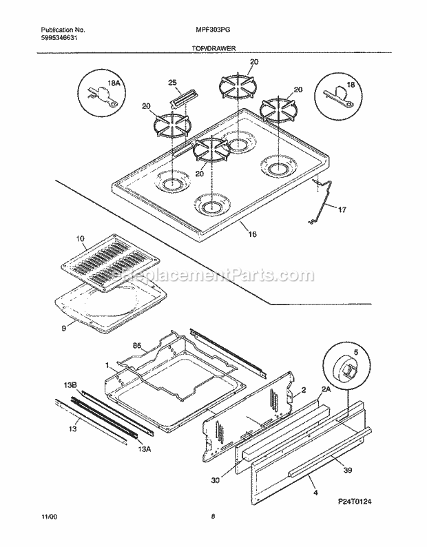 Frigidaire MPF303PGDG Universal/Gas Range Top / Drawer Diagram