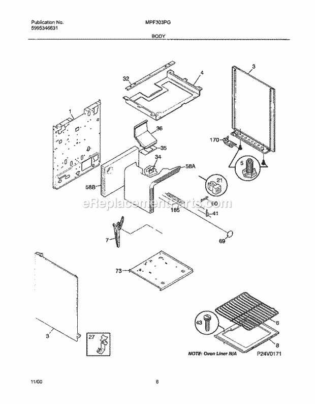 Frigidaire MPF303PGWG Universal/Gas Range Body Diagram