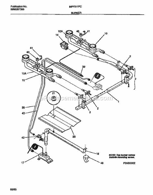 Frigidaire MPF311PCDA Tap(V1) / Gas Range Burner Diagram