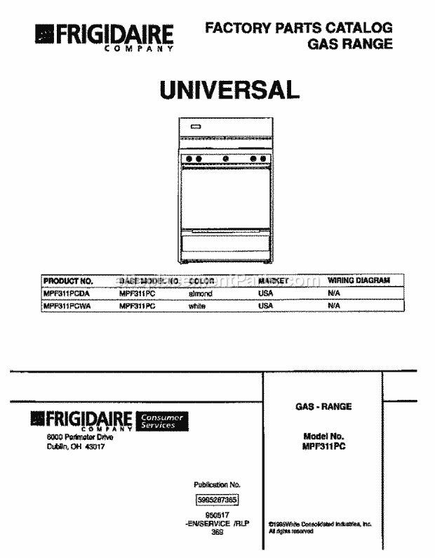 Frigidaire MPF311PCDA Tap(V1) / Gas Range Page D Diagram