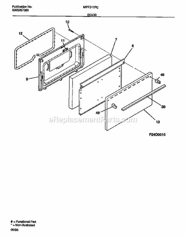 Frigidaire MPF311PCDA Tap(V1) / Gas Range Door Diagram