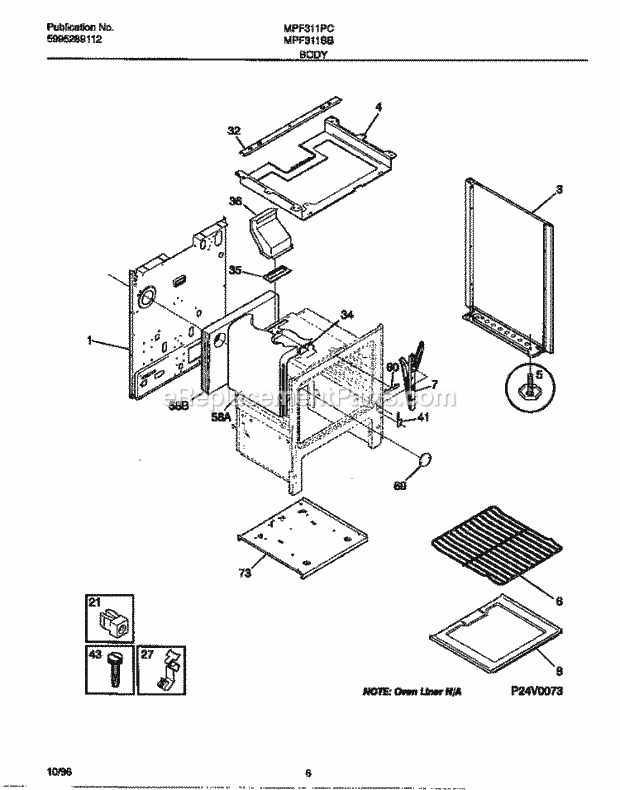 Frigidaire MPF311PCWC Frg(V1) / Gas Range Body Diagram