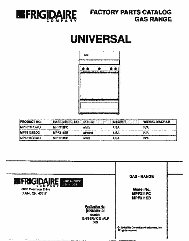 Frigidaire MPF311PCWC Frg(V1) / Gas Range Page D Diagram