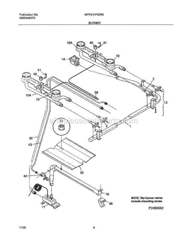 Frigidaire MPF311PGWE Universal/Gas Range Burner Diagram