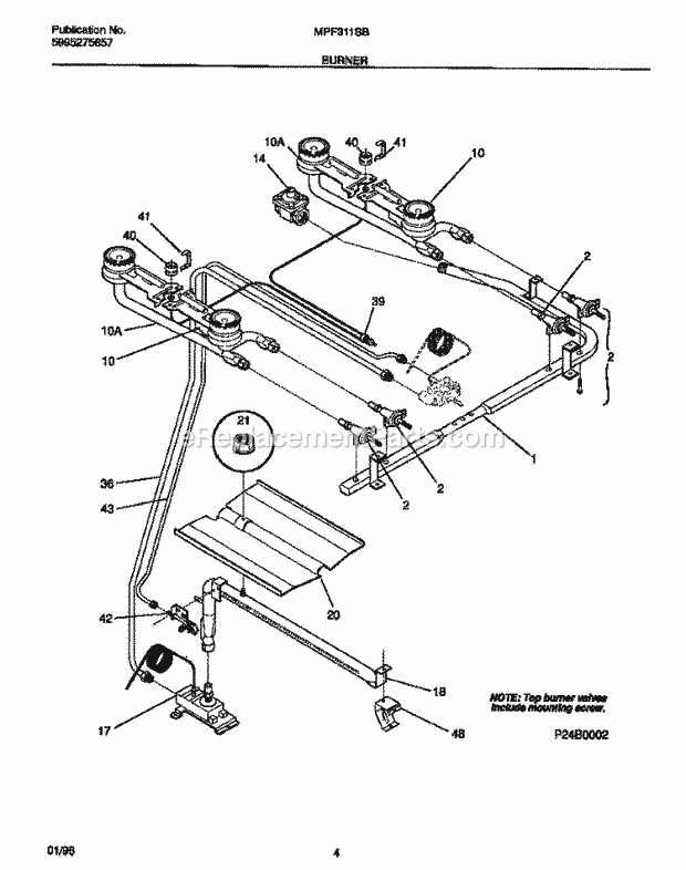 Frigidaire MPF311SBDB Frg(V1) / Gas Range Burner Diagram