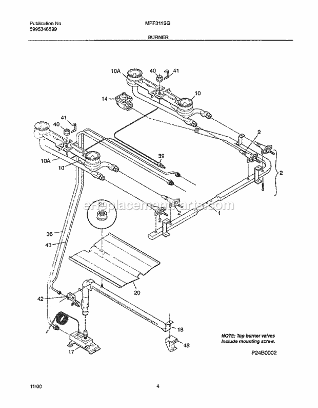 Frigidaire MPF311SGDE Universal/Gas Range Burner Diagram