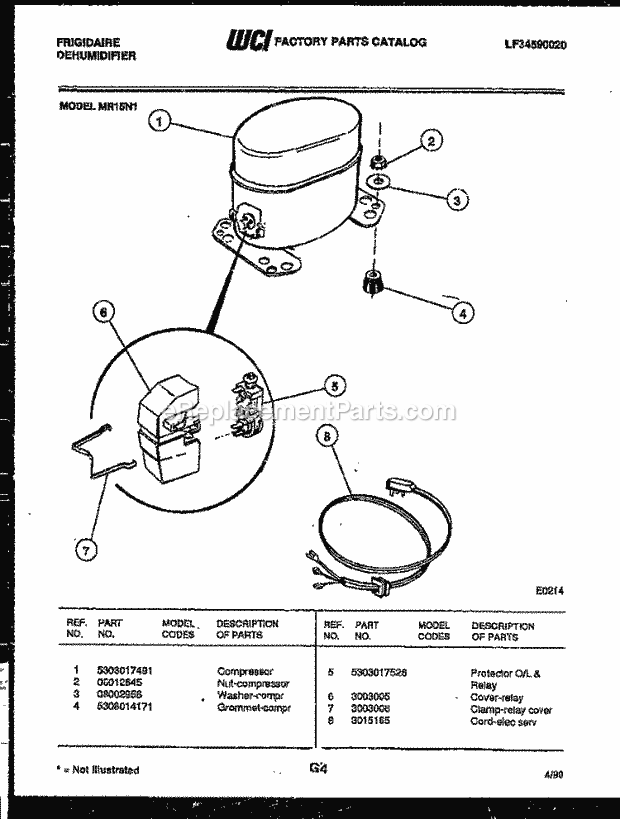 Frigidaire MR15N1 Dehumidifier Compressor Parts Diagram