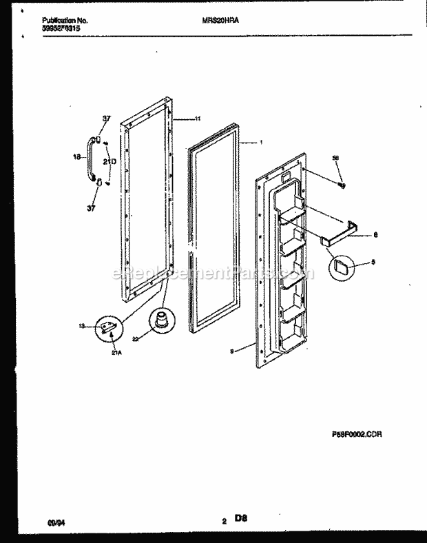 Frigidaire MRS20HRAD3 Frg(V1) / Side by Side Refrigerator Freezer Door Parts Diagram