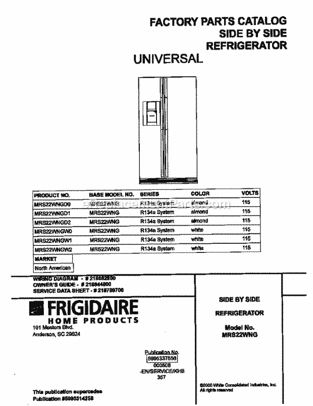 Frigidaire MRS22WNGD1 Frg(V2) / Refrigerator Page C Diagram