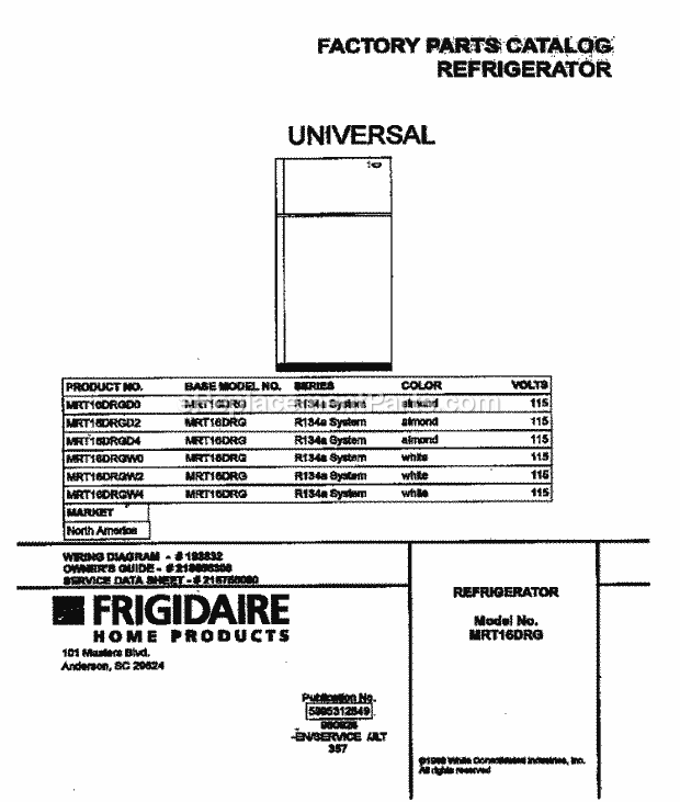 Frigidaire MRT16DRGW0 Frg(V4) / Refrigerator Page B Diagram