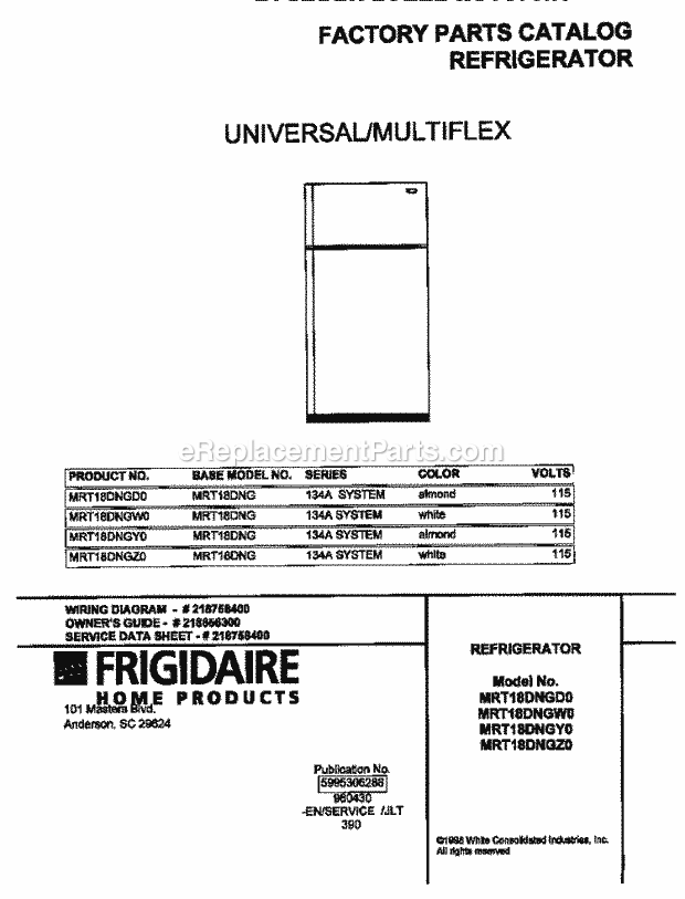 Frigidaire MRT18DNGW0 Kel(V10) / Refrigerator Page B Diagram