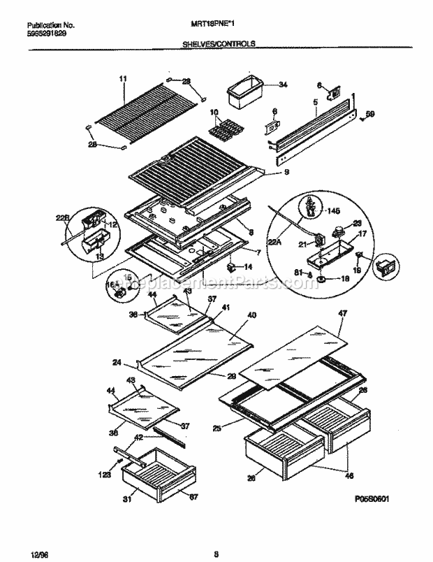 Frigidaire MRT18PNEW1 Frg(V2) / Top Mount Refrigerator Shelves / Controls Diagram