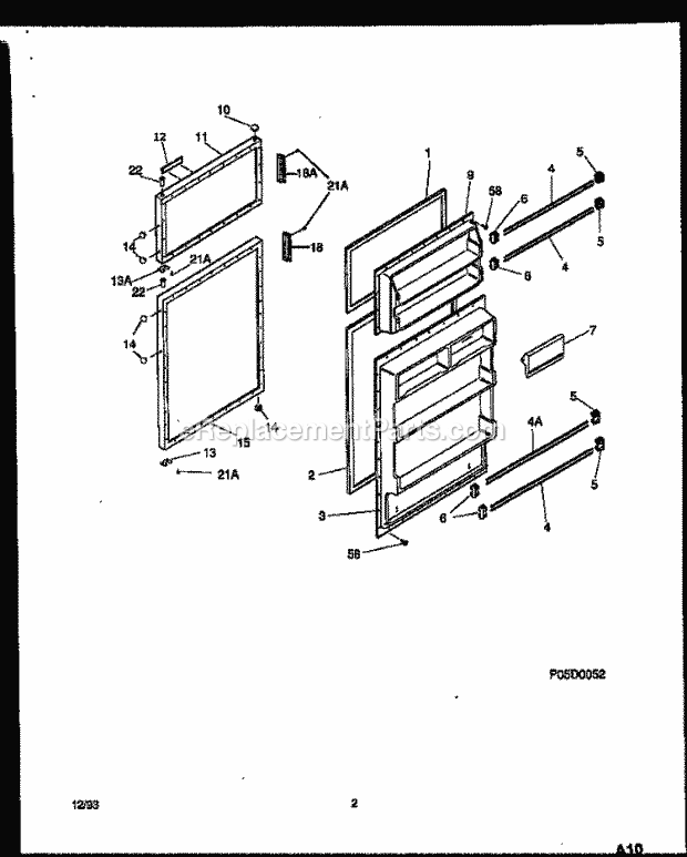 Frigidaire MRT21BRAD0 Frg(V1) / Top Mount Refrigerator Door Parts Diagram