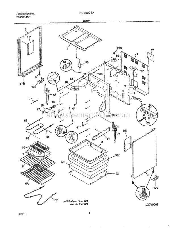 Frigidaire NGSE3CSAQA Freestanding, Electric Electric Range Body Diagram