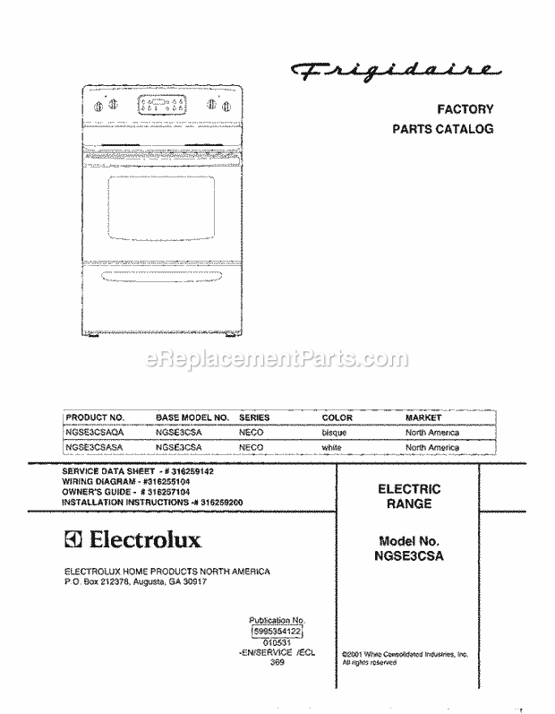 Frigidaire NGSE3CSAQA Freestanding, Electric Electric Range Page C Diagram