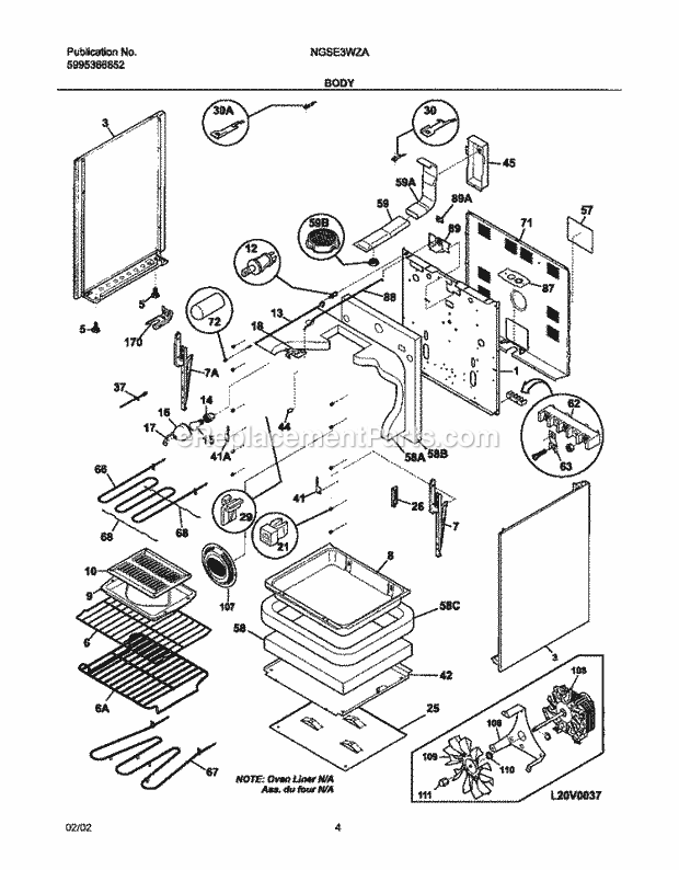 Frigidaire NGSE3WZABE Freestanding, Electric Electric Range Body Diagram