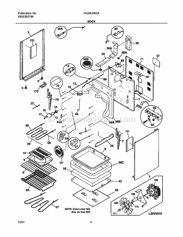 Frigidaire NGSE3WZAQD Freestanding, Electric Electric Range Body Diagram