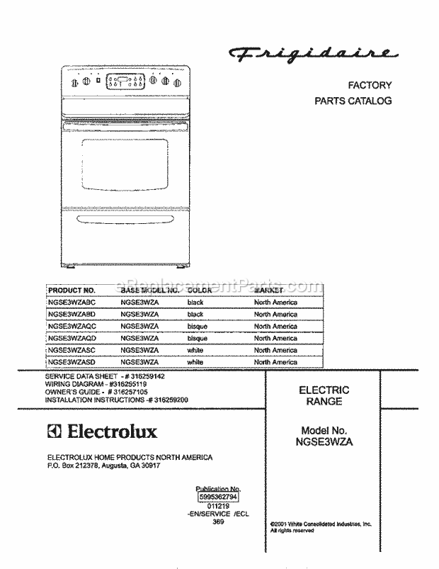 Frigidaire NGSE3WZAQD Freestanding, Electric Electric Range Page C Diagram