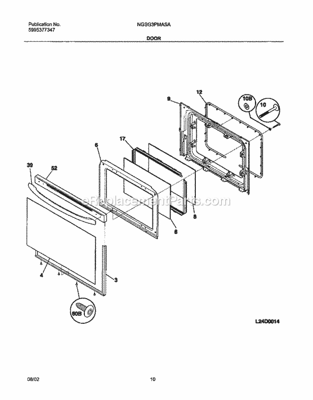 Frigidaire NGSG3PMASA Freestanding, Gas Range Door Diagram