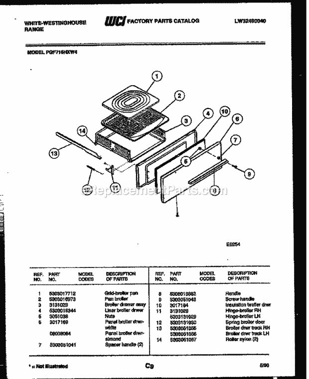 Frigidaire PGF716HXW4 Wwh(V1) / Gas Range Broiler Drawer Parts Diagram