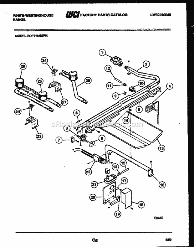 Frigidaire PGF716HXW4 Wwh(V1) / Gas Range Burner, Manifold and Gas Control Diagram