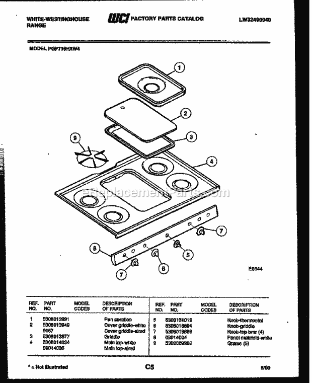 Frigidaire PGF716HXW4 Wwh(V1) / Gas Range Cooktop Parts Diagram