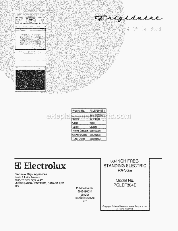 Frigidaire PGLEF384ES3 Freestanding, Electric Electric Range Page C Diagram