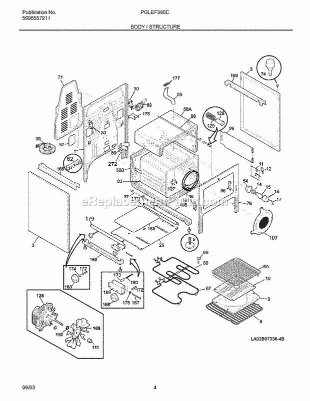 Frigidaire PGLEF385CQ2 Range Body Diagram