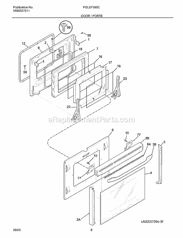 Frigidaire PGLEF385CQ2 Range Door Diagram