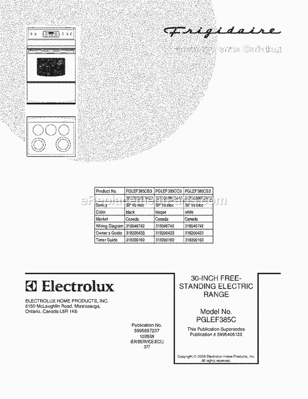 Frigidaire PGLEF385CS3 Range Page C Diagram