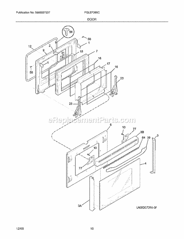 Frigidaire PGLEF385CS3 Range Door Diagram