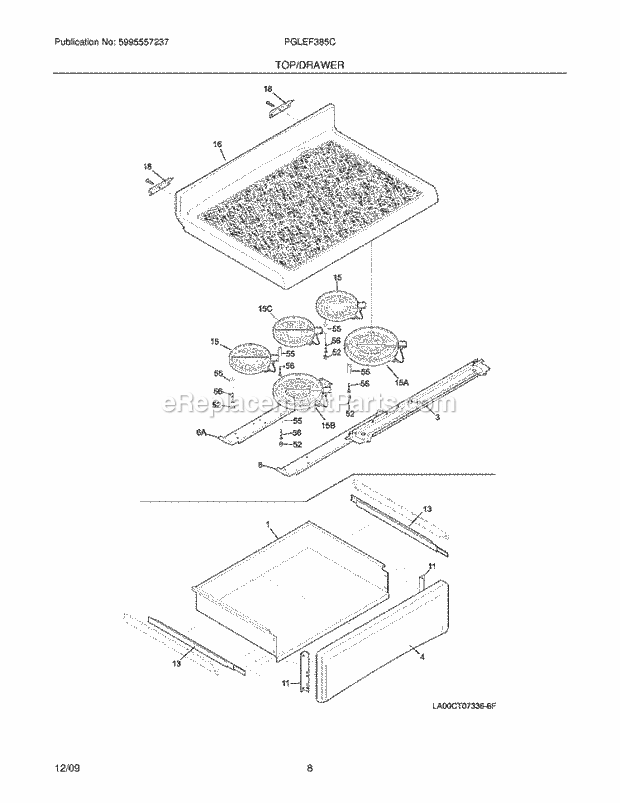 Frigidaire PGLEF385CS3 Range Top/Drawer Diagram