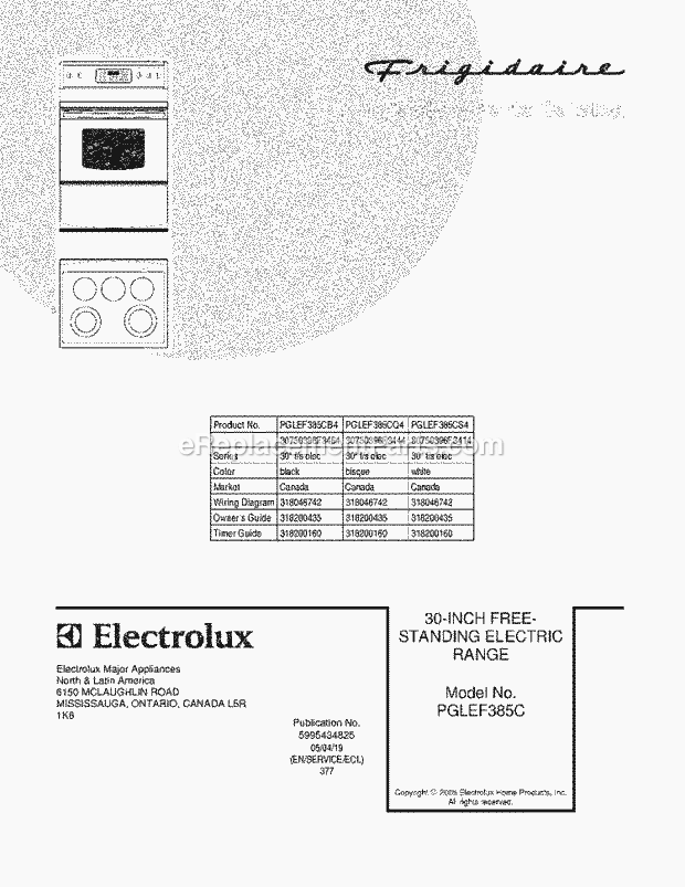 Frigidaire PGLEF385CS4 Freestanding, Electric Electric Range Page C Diagram