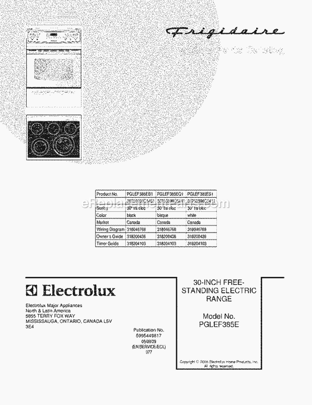 Frigidaire PGLEF385EB1 Freestanding, Electric Electric Range Page C Diagram