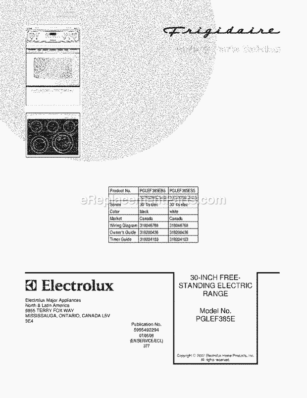 Frigidaire PGLEF385EB5 Freestanding, Electric Electric Range Page C Diagram