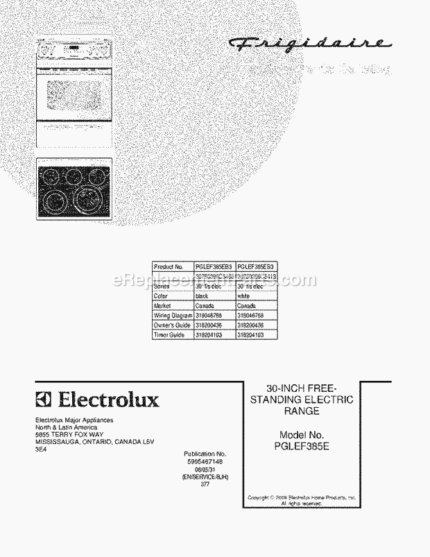 Frigidaire PGLEF385ES3 Freestanding, Electric Electric Range Page C Diagram