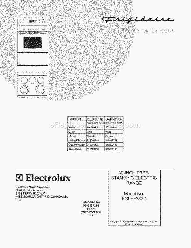 Frigidaire PGLEF387CS4 Freestanding, Electric Electric Range Page C Diagram