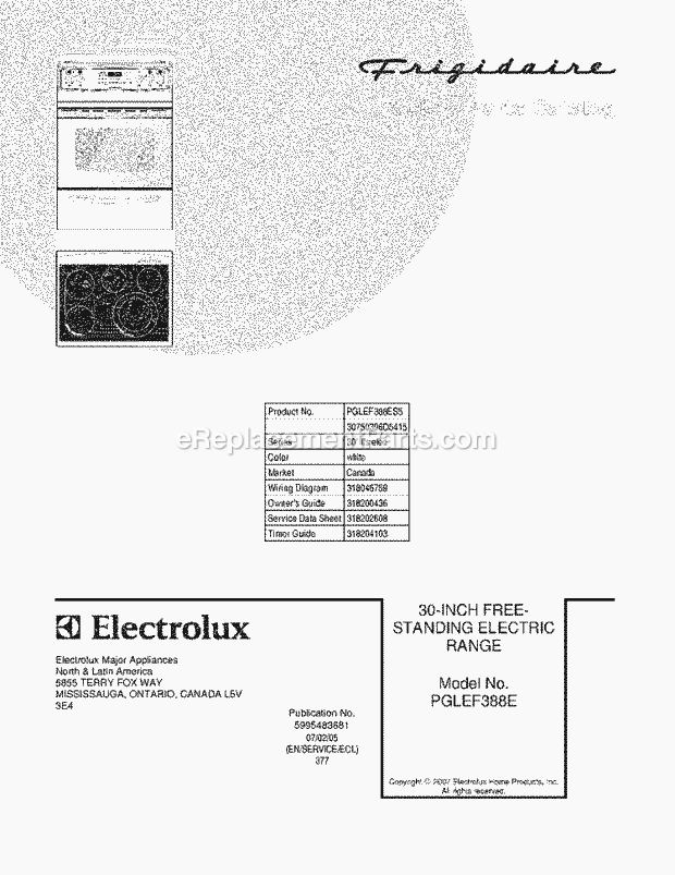 Frigidaire PGLEF388ES5 Freestanding, Electric Electric Range Page C Diagram