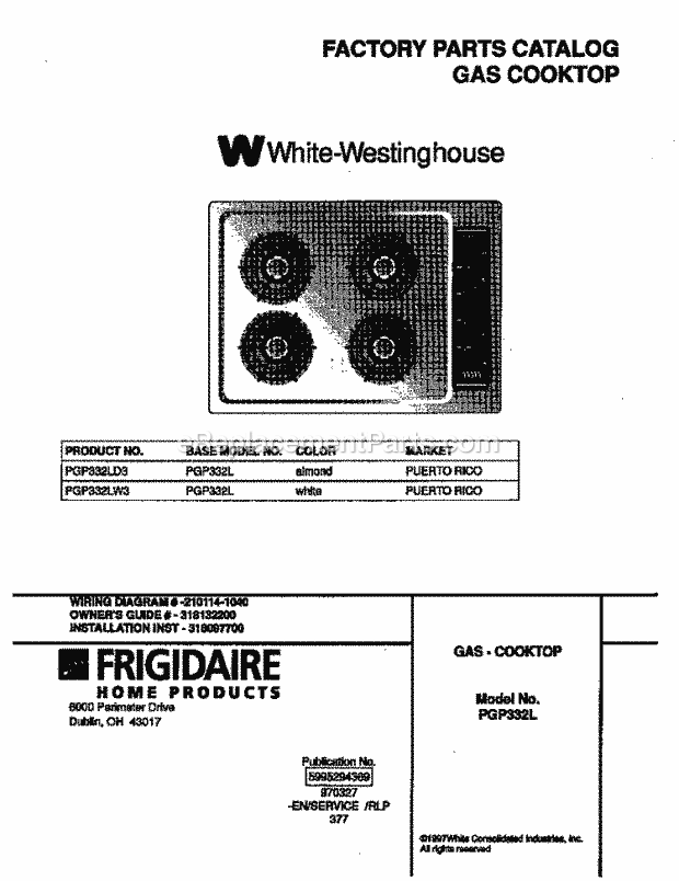 Frigidaire PGP332LW3 Wwh(V2) / Gas Cooktop Page B Diagram