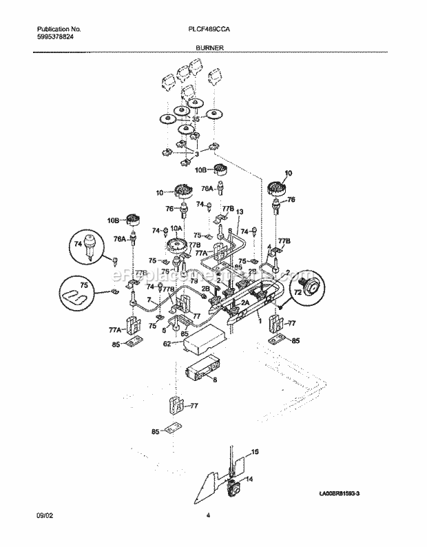 Frigidaire PLCF489CCA Electric Gas Combo Range Burner Diagram