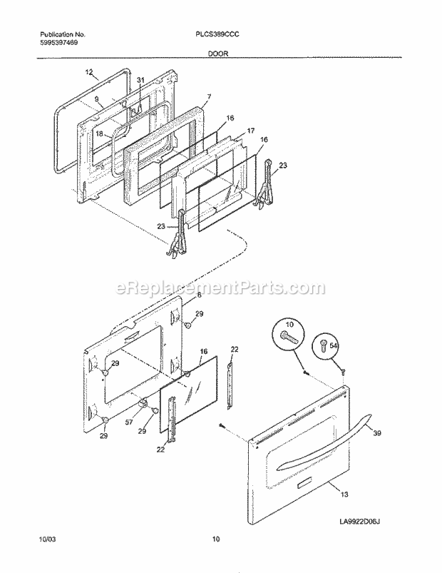 Frigidaire PLCS389CCC Slide-In, Electric Gas Combo Dual Fuel Range Door Diagram