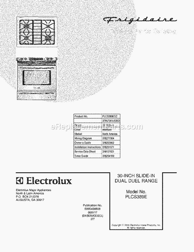 Frigidaire PLCS389ECC Slide-In, Electric Gas Combo Dual Fuel Range Page D Diagram