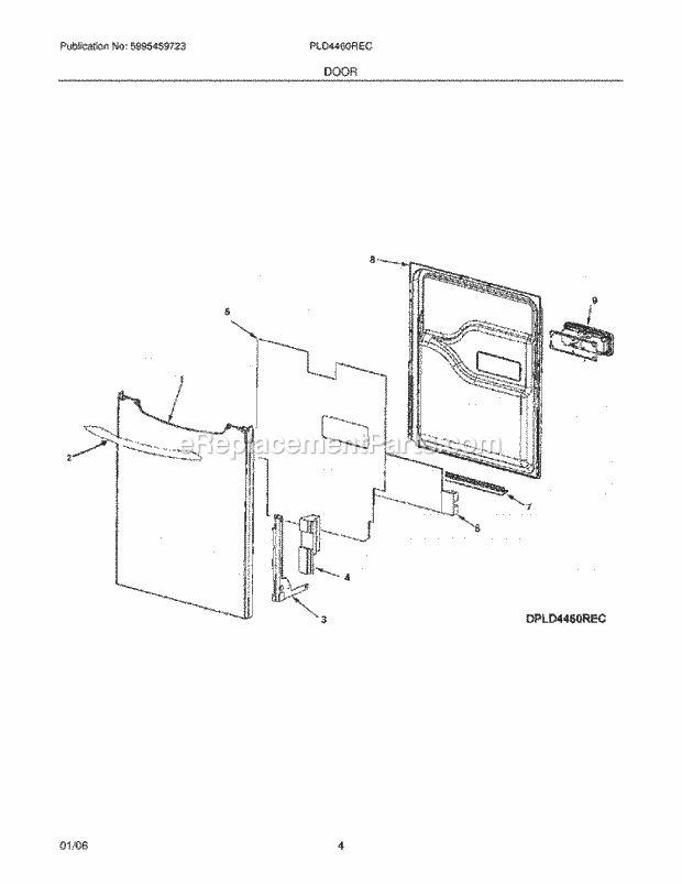 Frigidaire PLD4460REC Dishwasher Door Diagram