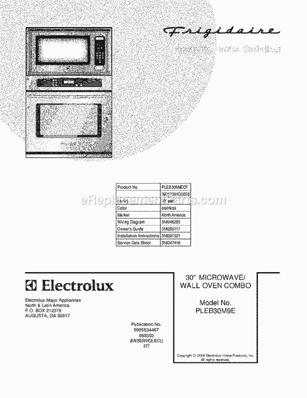 Frigidaire PLEB30M9ECF Microwave Page B Diagram