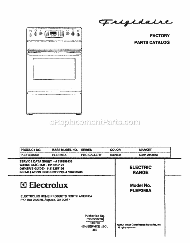 Frigidaire PLEF398ACA Freestanding, Electric Electric Range Page C Diagram